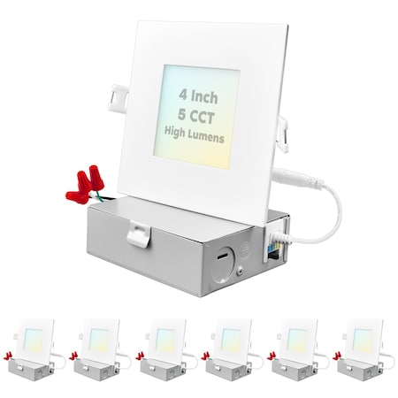 Luxrite 4" Square Ultra Thin LED Recessed Downlights 5 CCT Selectable 2700K-5000K 12W 950LM Dimmable 6-Pack LR23743-6PK